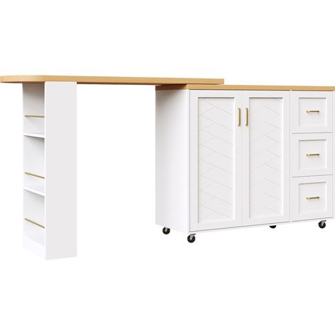 ELVMI Mobile Bar con 2 Ante e 3 Cassetti, Estensibile e con Ruote, per Cucina, in MDF, 135-228×39×104 cm (1/5)