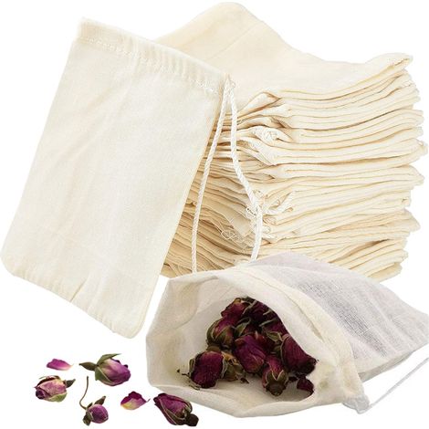 Sachet En Coton A Cordon - 8 x 10 cm - Pour Epices The Cafe Savon Herbes - 50 Unites (1/5)