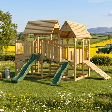 FarmPlay Hayloft and Mini Loft Climbing Frame with Bridge and Slides (1/5)