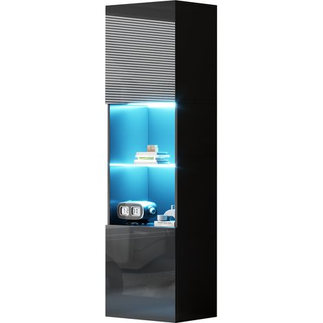 PLACARD Grand Éclairage LED Vitrine Plateau en Particules Noir 45 x 35 x 160 cm (1/5)