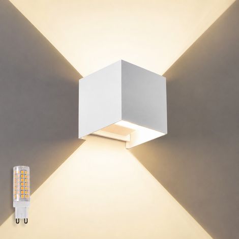 Applique da Esterno Bianca Cubo IP65 Lampadina G9 Sostituibile LED Moderna Parete Interno Esterno Fascio Regolabile