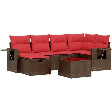 Maison Exclusive - 7-teiliges Gartensofa-Set mit Kissen, braun, P