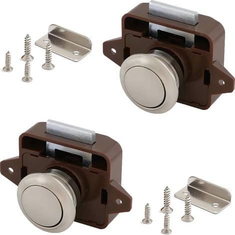 Lot de 2 boutons de verrouillage, bouton-poussoir, bouton pour camping-car, bouton de verrouillage à loquet pour portes, armoires, camping-cars et yachts de 15 à 18 mm de large (marron)