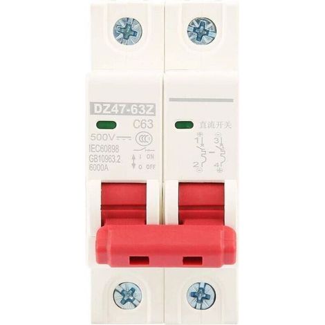 Disjoncteur photovoltaïque 2P DC 500V 63A Disjoncteur miniature MCB DZ47-63Z-2P Combinaison de disjoncteur pour l'énergie solaire Petit système de production d'énergie (63A) (1/4)