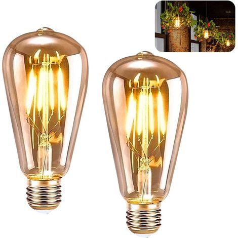 2 pièces Ampoule Antique Edison E27 ST64 Lampe Retro - Ampoule Filament Edison Lampe LED 4W Blanc Chaud Décorative (1/5)