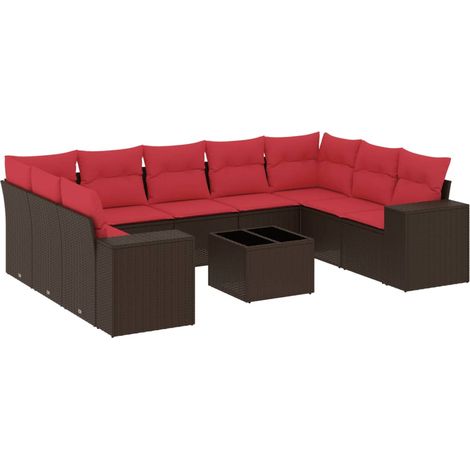 Maison Exclusive - 10-teiliges Gartensofa-Set mit Kissen, braun,