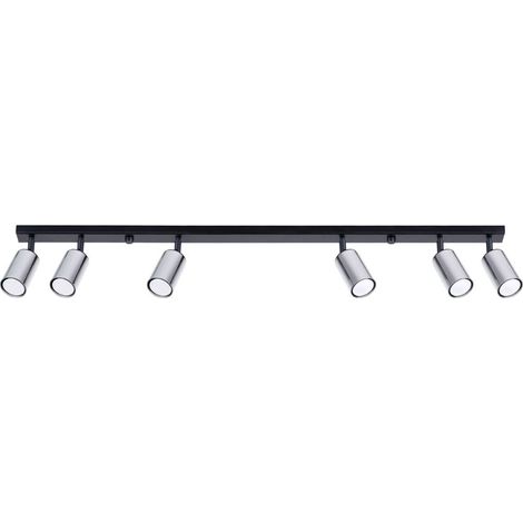 Foco de techo alargado negro, 6 bombillas, pantallas cromadas, 6xGU10, 10W, winx SL.1372, Sollux Lighting (1/5)