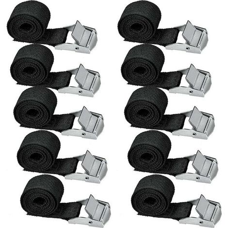 Set di 10 cinghie di fissaggio, lunghe 200 cm. Kit di fissaggio per portapacchi di moto/auto/biciclette. Cinghie di serraggio, carico massimo 500 kg. (1/5)