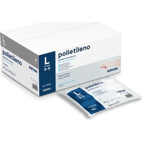 Santex Polyéthylène Lot de 100 Gants en Polyéthylène Taille L - Sans poudre - Sans Latex - Non Stériles - Transparent