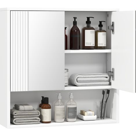 Armadietto Bagno Parete, Mobiletto Ante Soft-close, Ripiano Regolabile (1/5)