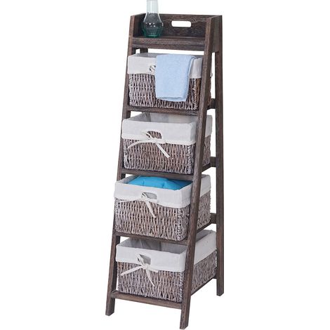 [NON UTILIZZATO] Scaffale cassettiera decorativa shabby vintage Goiana T704 legno paulonia 4x ceste marrone (1/5)