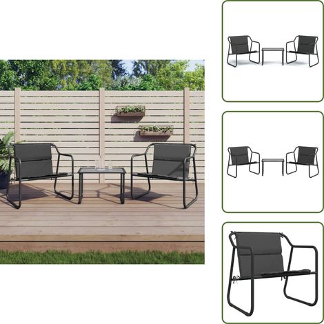 3-tlg. Garten-Lounge-Set mit Kissen Anthrazit Stahl - Gartensessel - Loungesessel - Gartenmöbel Set - Outdoor Möbel - Balkonmöbel
