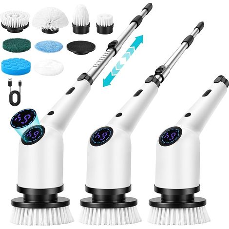 Brosse Nettoyage Electrique Rotative, Brosse Electrique Nettoyage avec 3 Vitesses, 8 Têtes, Batterie 3000mAh, Manche Extensible, étanche IPX7, Brosse Nettoyage Salle de Bain et Cuisine (1/5)