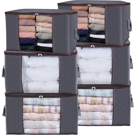 Set of Clothes Storage Bag, Foldable Under Bed Storage Box, Storage Cover, Closet Organizer for Duvets, Blankets, Grey (1/4)