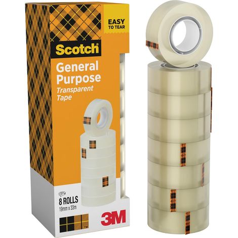 Ruban Adhésif Transparent, 8 Rouleaux, 19mm x 33m - Ruban Adhésif Transparent à Usage Général pour l'Ecole, la Maison et le Bureau (l'emballage peut varier) (1/5)
