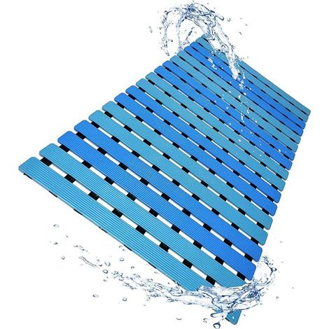 Tapis de bain antidérapant, tapis de baignoire, évacuation rapide - 40 x 63 cm Bleu (1/5)