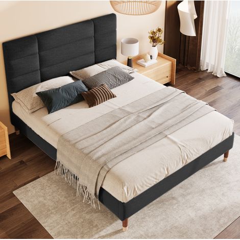 Letto Imbottito 140x200 cm con Struttura in Legno e Testiera Imbottita (1/5)