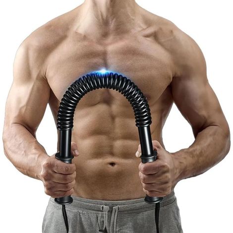 Barre de musculation robuste de 30 kg (66 lb) pour le renforcement des muscles des bras, des épaules, de la poitrine et des abdominaux, avec ressort, noire (1/5)