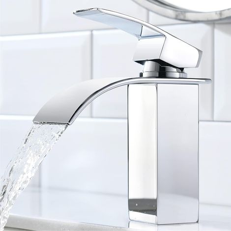 Grifo de lavabo de baño estilo cascada, que proporciona agua fría y caliente en el baño. (1/5)