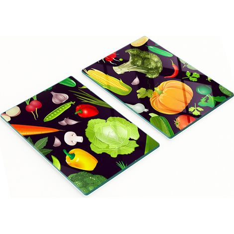 Tablas decorativas de vidrio para cortar y servir con diseño de verduras coloridas, 2x40x52 cm. (1/5)