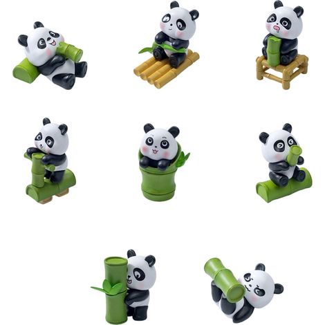 Figuritas de panda hechas a mano, 8 piezas, adornos