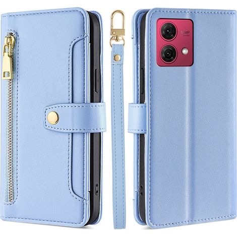 Custodia a libro per Motorola Moto G84 5G, con portafoglio e tasca con cerniera, blu (1/5)