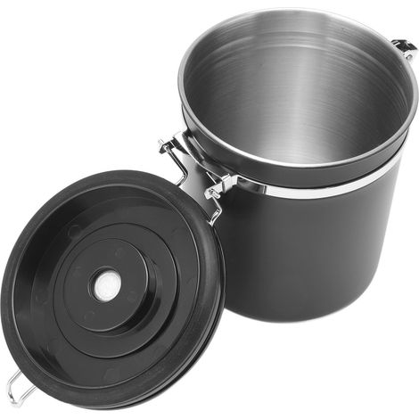 Bocal hermétique à café 1,5L noir avec valve respirante, pot de conservation en acier inoxydable 304, cuillère incluse (1/5)