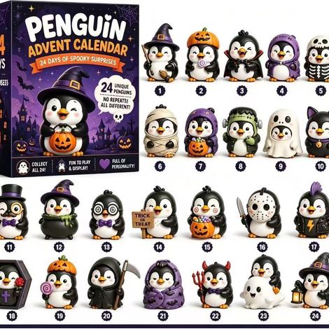 Pinguin-Adventskalender mit 24 einzigartigen Pinguin-Plüschtieren in 3 lustigen Weihnachts-Überraschungsboxen - C -