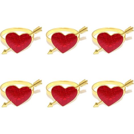 Set mit 6 herzförmigen Serviettenringen, rot und gold, für Valentinstag und Hochzeitsdekorationen (1/4)