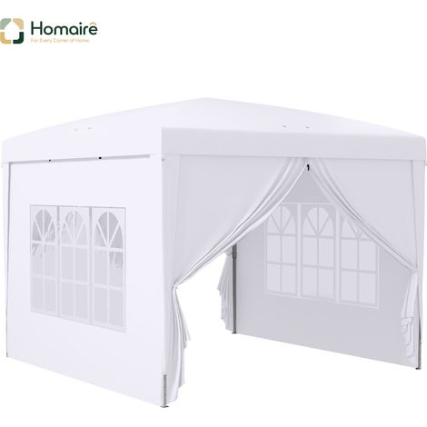 HOMAIRE Pavillon 3x3m avec 4 parois latérales et fenêtres, protection UV, incluant une sac de transport, en acier et toile Oxford, blanc