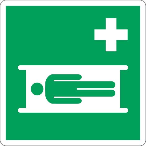 Panneau de civière - Panneau de sécurité conforme à la norme ISO 7010 - Taille: 200x200mm - Matériau: Rigid PVC