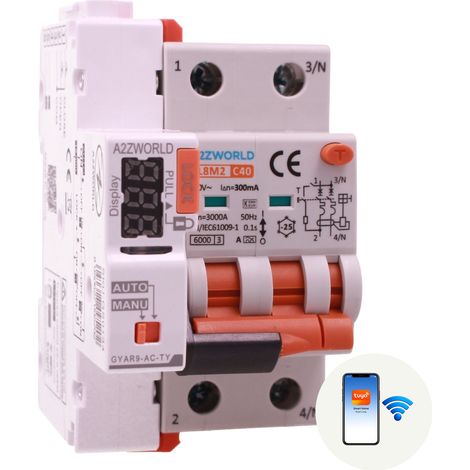 RCBO Interruttore Magnetotermico Differenziale WIFI Con Riarmo Automatico, Tipo A - SI Curva C 2P Veri 3M 6000A 300mA, AC 230V IP20 PL8M2, Disponibili 6A 10A 16A 20A 25A 32A 40A (C40A) (1/3)