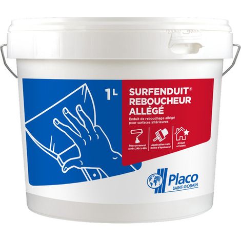 Placo – Enduit de rebouchage allégé 1 L – Pâte prête à l'emploi Surfenduit® – Application sans limite d'épaisseur – Rendu ultra blanc (1/2)