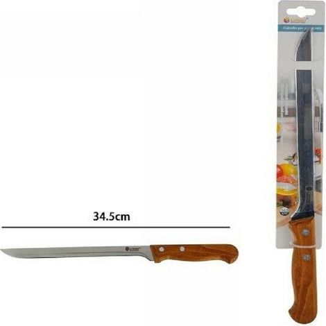 TrAdE Shop Traesio - Coltello Per Prosciutto Taglio Cucina Acciaio Manico Legno 34.5 Cm -