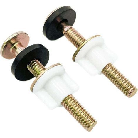 UlisemSet of 2 Universal Toilet Lid Replacement Bolts and Screws, Heavy Duty Hinge Bolts with White Plastic Nuts, Metal and Rubber Washers. (1/4)