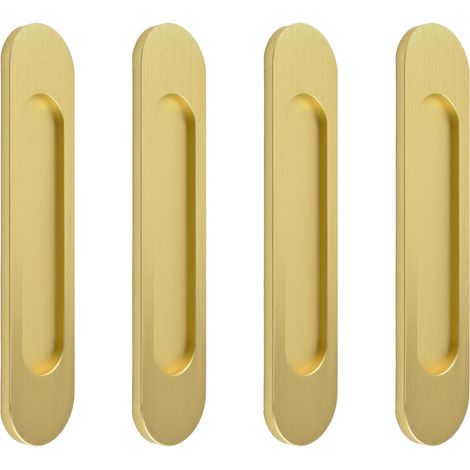 BEBUSINGOTO 4 piezas Manijas autoadhesivas ovaladas para puertas corredizas, de aleación de aluminio dorado cepillado, sin necesidad de taladrar, para puertas corredizas de granero, ventanas y armari (1/5)