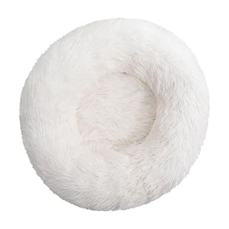 Panier Chien Rond Coussin Chien Peluche Lit pour Chat, Coussin Chat Lavable Peluche Animale Compagnie Lit Donut Coussin Convient Chaud pour L'automne et l'hiver (50 cm,Blanc) (1/4)