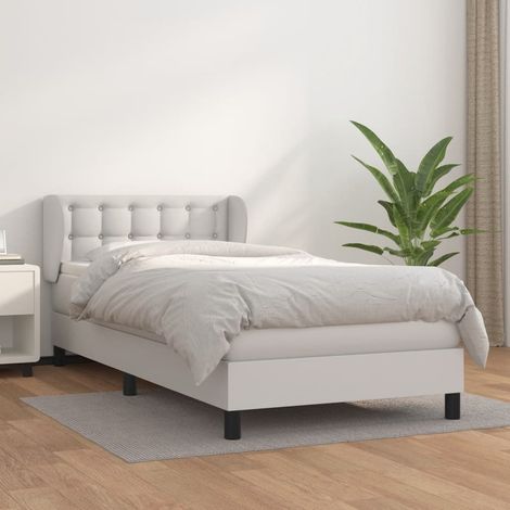 Sommier à lattes de lit avec matelas Blanc 90x200 cm Similicuir