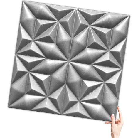 Verdico 3D Wandpaneele Grau – Deckenpaneele 50x50 cm – Set 8 Stück (2 m²) – Wandverkleidung innen zum Kleben – leichtes Styropor (1/5)
