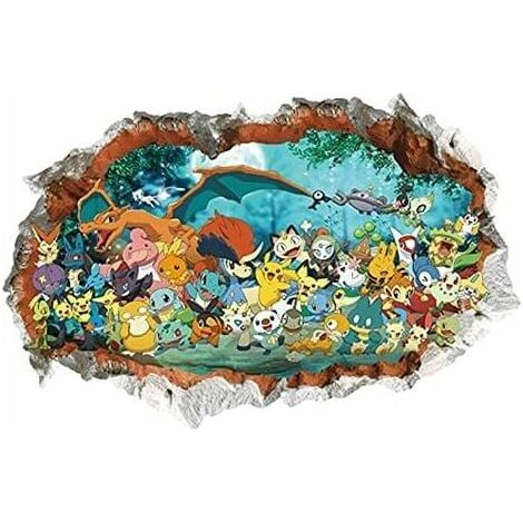 Kids Baby Room Wall Decor Pokemon Pikachu Wall Stickers Peel and Stick Pokemon Stickers Pokemon Wall Stickers 3D 1 Pcs Colorful