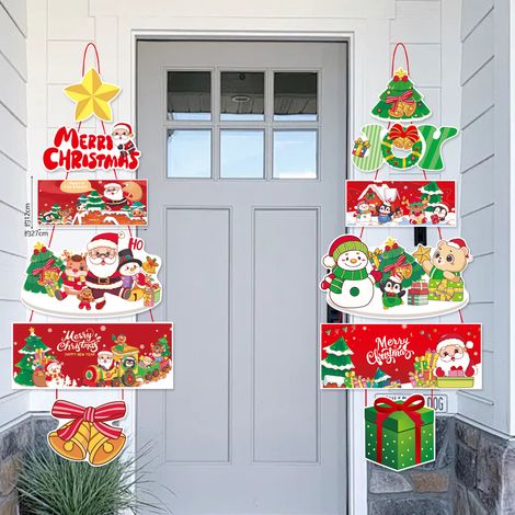 Décorations de Noël, décorations de porte de Noël, ornements de Noël, Père Noël, bonhomme de neige, accessoires de décoration de Noël (1/5)