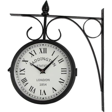 JANMIR-Horloge murale extérieure double face - Étanche, style gare de Paddington vintage, avec support (1/5)