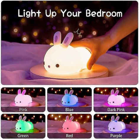 Veilleuse pour enfants, veilleuse lapin pour bébé fille, veilleuse LED portable rechargeable USB, lampe de chevet multicolore, cadeau d'anniversaire lumineux (1/5)