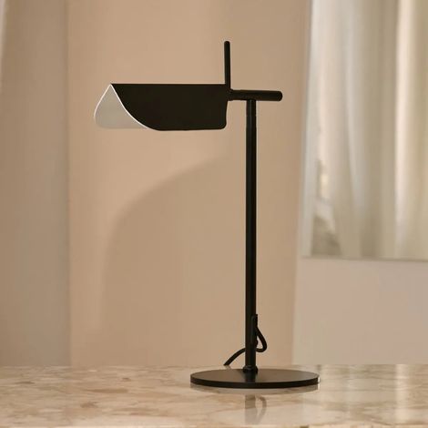 Lampe à poser en métal noir et socle en travertin style scandinave moderne Ø 28 x H 45 cm - PANGIVO (1/5)