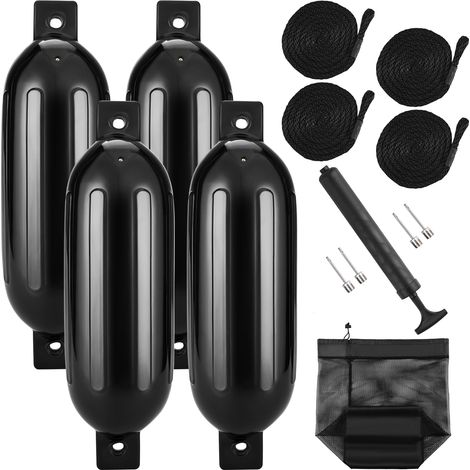 Mophorn Parabordi per barche , 6,5" x 23" per attracco. Gonfiabili a coste con fori centrali. Forniti con pompa ad aria, 4 aghi, 4 corde e borsa portaoggetti. Nero (1/5)