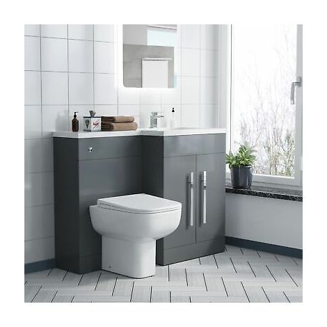 Modern Grey Gloss RH Vanity Cabinet Basin Sink 1100mm and BTW Toilet Aric (1/5)
