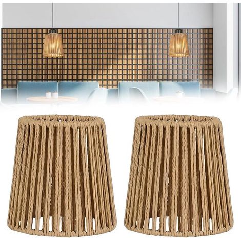 Boho-Lampenschirm-Set aus Korbgeflecht 2er-Set Zubehör für Pendel und Tischlampen sowie Stehlampen stilvolle Korblampenschirme H 14 cm 14 5 cm 14,5 cm (1/5)