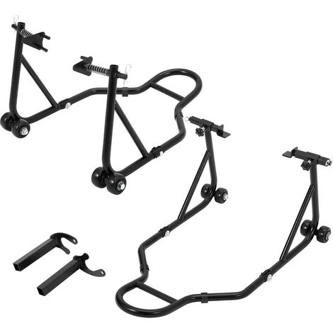 Support de levage moto universel 850lbs – Fourche avant réglable & bras oscillant arrière U+L – Idéal entretien, nettoyage, stationnement – Roulettes robustes – Couleur : noir (1/5)