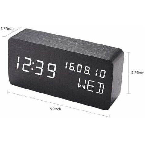 NALOOKAMIC  (Blanc) Réveil digital en bois avec contrôle sonore par LED, alimentation double par batterie USB, horloge silencieuse en bois avec LED, décorations pour la maison (1/4)