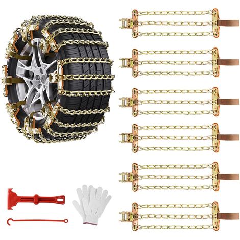 Snow Chains for Cars 6PCS Universal Snow Chains Emergency Traction Tire Chains All Season for Vehicle Car Truck SUV fit Tyre Width 195mm-265mm for Mud,Sand, Snow,Ice,Climbing